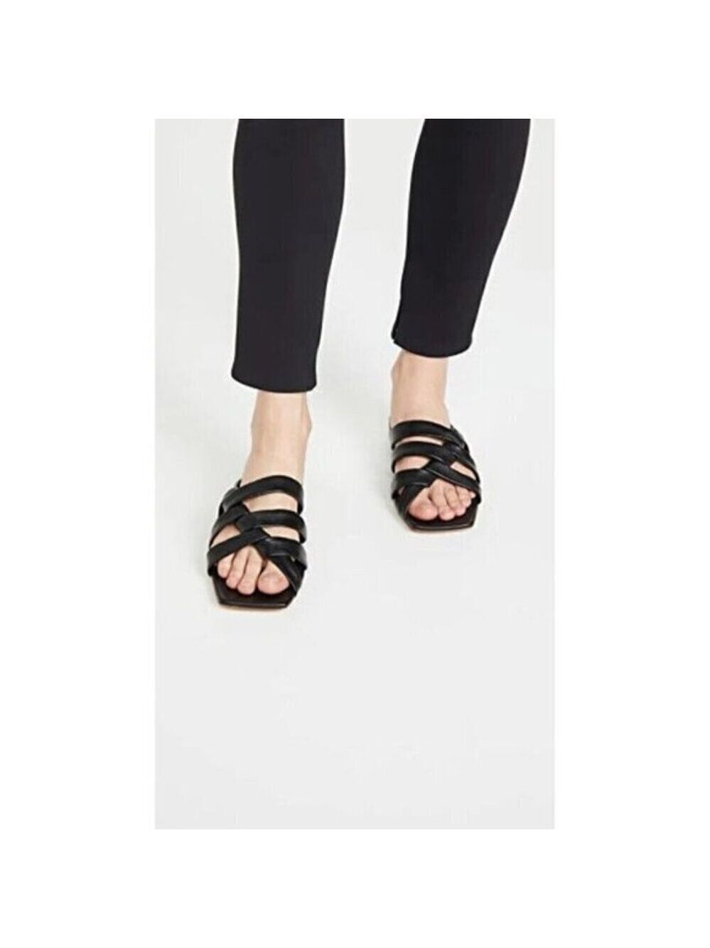 VINCE Women's "Zayna" black sandals sz 7 wrapped leather square toe slides